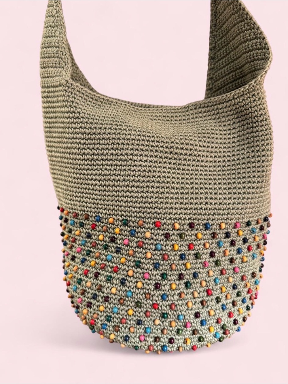 NEW The Sak LARGE Crocheted Hobo “Made in Bali” in Sage Green w/Multicolor Beads